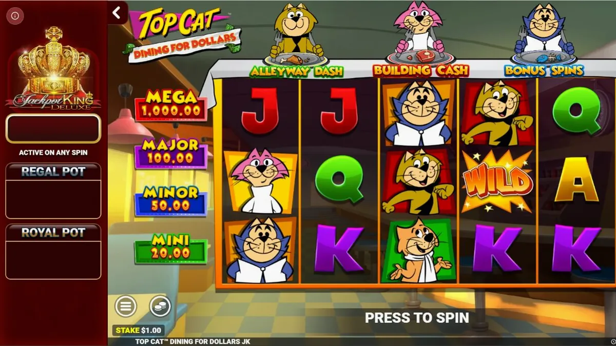 Personagens do desenho Top Cat em um cenário de slot machine